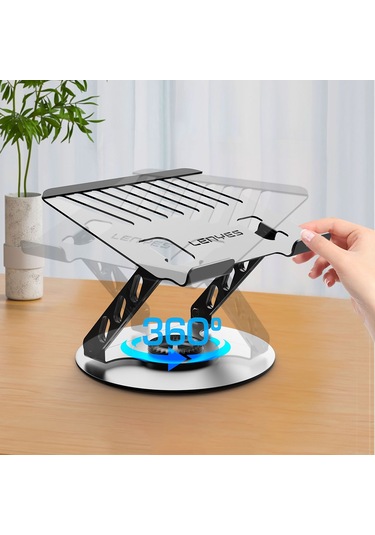 Lenyes Cr190 360 Derece Dönebilen Katlanabilir Laptop Standı Gümüş