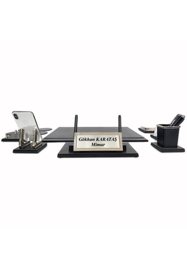 Prozenis Aksu Krom Detaylı İsimlikli Sümen Takımı Lüks Ofis Seti