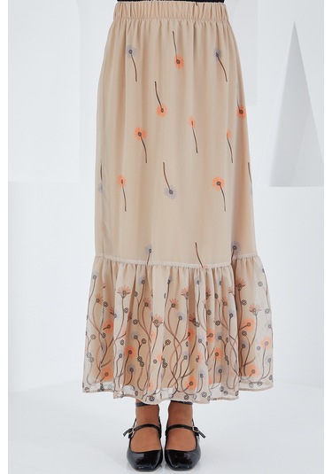 Kadın Krem Desenli Şifon Etek 8010 8010bgd19-033-14945 001