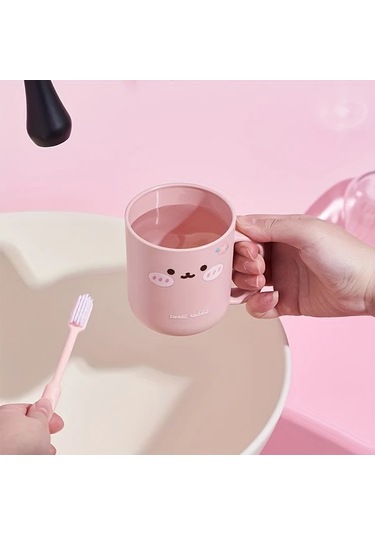 Elmpaly Pembe Renkli Taşınabilir Diş Fırçası Kutusu Ve Ağız Bakım Seti Sevimli Tavşan Desenli Seyahat Çözümü 1