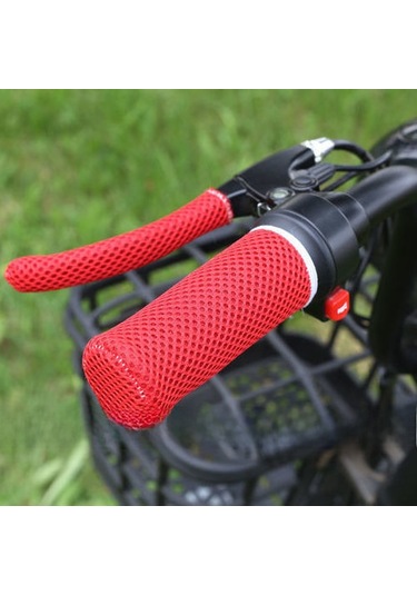 Geeksen Yazlık Buz İpi Motosiklet Eldiveni - Elektrikli Bisiklet, Tricycle Tutamak Kılıfı - Ter Emici, Havalandırıcı - Evrensel Uyum Kırmızı, 2 Tutamak + 2 Fren Kılıfı