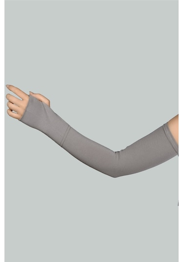 Altobeh Kesik Parmak Geçmeli Penye Kadın Tesettür Kolluk - Gri