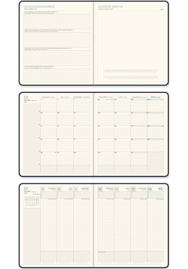 2026 Dikey Haftalık Ajanda 12 Aylık Kir Ve Suya Dayanıklı Premium Keten Kapaklı 18x20 Cm - Füme Füme