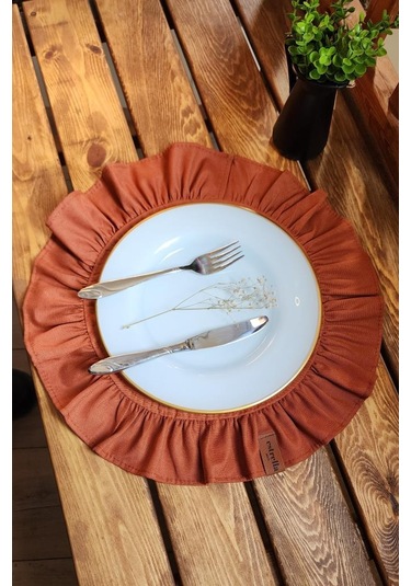 Lizbon Keten Yuvarlak Fırfırlı 2 Li Vintage Amerikan Servis Kiremit 40x40