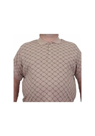 Starbattal Erkek Büyük Beden Polo Yaka Tişört Square 24452 Bej-Bej