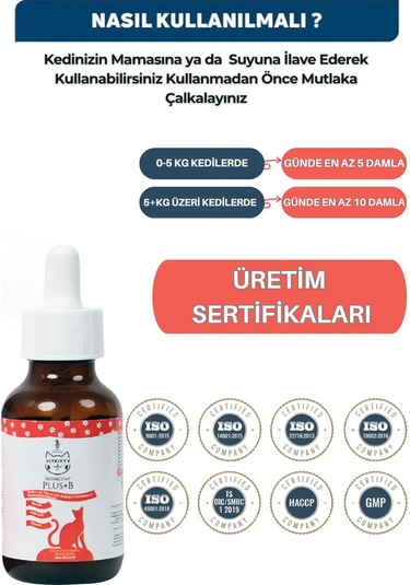 Vitkitty Kediler İçin Tüy Dökümünü Azaltan, Besleyen Cilt Ve Tüy Sağlığı Damlası Plus B 50 Ml