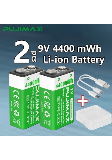 Globalbloom Pujımax 9v 4400mah Şarj Edilebilir Lityum Pil Type-c Kablolu 2 Adet
