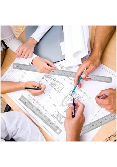 15cm 6 İnch - Çift Taraflı Paslanmaz Çelik Metal Cetvel - Kalınlık 1mm Gri