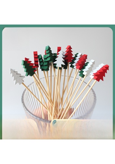 Yunboo Kırmızı Noel Ağacı Desenli Tek Kullandım Meyve Çatalı, 12cm, 100 Adet/paket, Fabrika Satışı, Festivite Ve Gündelik Kullanım