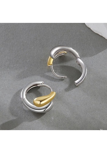 S925 Sterling Silver With Gold-plated Metallic Teardrop Earrings Bse1139 Gümüş