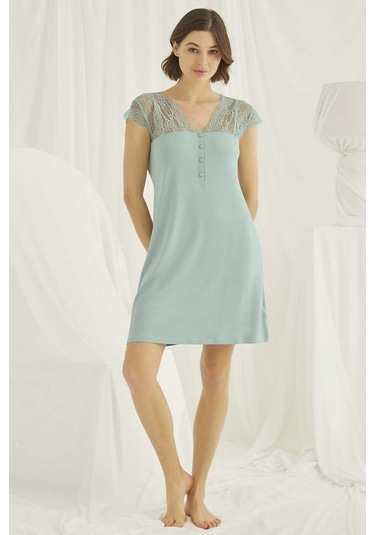 Monamise 18462 Kadın Kısa Kollu Gecelik-açıkyeşil Açık Yeşil