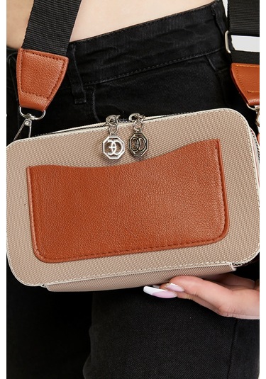 Morpelikan Vizon Kabartma İki Bölmeli Kadın Omuz Çantası Vizon