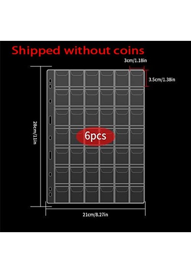 Anjiexun Koleksiyoncular İçin 6 Yaprak Madeni Para, Yaprak Başına 42 Cep/toplamda 252 Cep Şeffaf