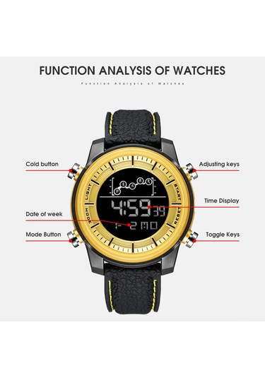 Skycity Smael Sl-1556 Dijital Spor Saati 50m Su Geçirmez Erkek Kadın Kol Saati Alarm Zamanlayıcı Hafta/tarih Gösterici Led Işık Beyaz Altın