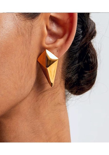 Caş Dekorasyon Altın Renk Çelik Küpe/ Çift Altın