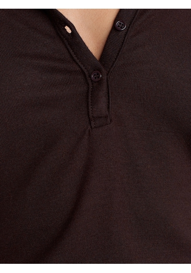 Dilvin 31544 Düğmeli Uzun Kollu Top-koyu Kahve Koyu Kahve