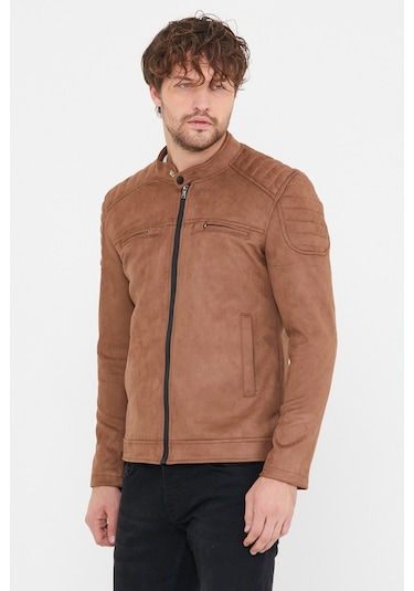 Erkek Kahverengi Dar Kesim Süet Ceket Mont-Kahverengi