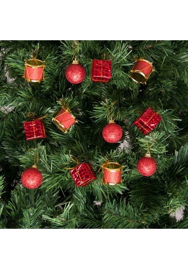 12 Li Kırmızı Yılbaşı Süs Yılbaşı Ağaç Süsü