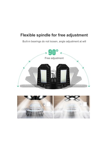Teltree E27 100w Endüstriyel Led Garaj Lambası - 4 Kanatlı Katlanabilir, Su Geçirmez, 6000k Soğuk Beyaz, Yüksek Güçlü Tavan Aydınlatması