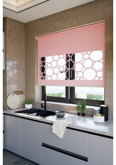 Lazer Kesim Mat Stor Perde, Lazer Kesimli Klasik Serisi, C-5006 Gül Kurusu Renk Gül Kurusu