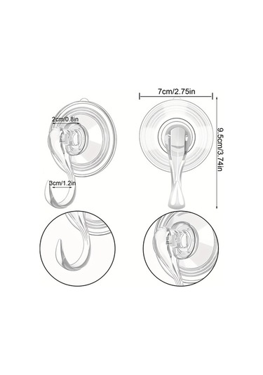 Novahub 2/4/6 Paket Ağır Hizmet 3kg Vakum Vantuz Kancaları - Banyo, Mutfak, Pencere, Çantalar, Montlar, Kapaklar, Havlu İçin Askı 57492288 Şeffaf