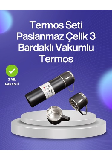 Bfs Isıyı Uzun Süre Koruyan 500 Ml Termos Seti Çelik Gövde, 2 Bardaklı, Hediye Kutulu Çok Renkli