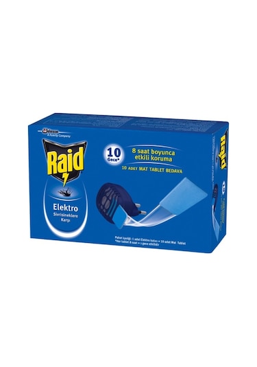 Raid Sivrisineklere Karşı Elektro Isıtıcı + Mat Tablet 10'lu
