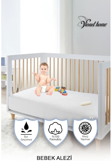 Vionel Home Pamuklu Sıvı Geçirmez Bebek Ve Çocuk Yatak Koruyucu Alez Beyaz