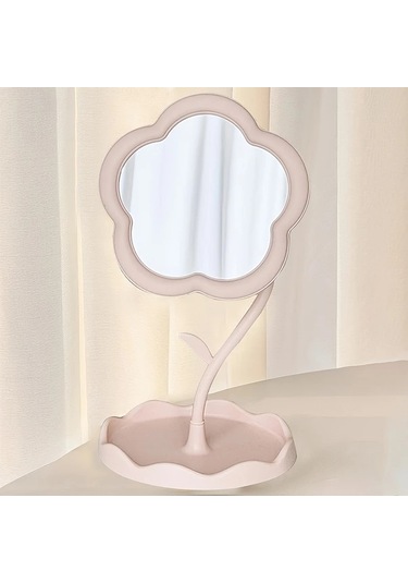 Willowhaven Lihangstar Çiçekli Pembe Aynalı Tuvalet Masası - Ayaklı Ayarlanabilir Dekoratif Makyaj Aynası Pembe