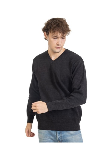 Erkek Orta Yaş Ve Üzeri Sıkı Dokuma Triko Örgü Akrilik Kışlık Baba V Yaka Kazak 2060-antrasit Antrasit