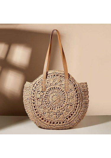 Bej Yogodlns Kadınlar İçin Plaj Çantaları Büyük Hasır Çanta Içi Boş Çiçek Tasarımcı Kadın Omuz Çantası Bej