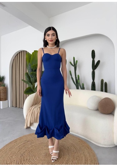 Dominic Eteği Büzgülü Midi Boy Elbise Çok Renkli