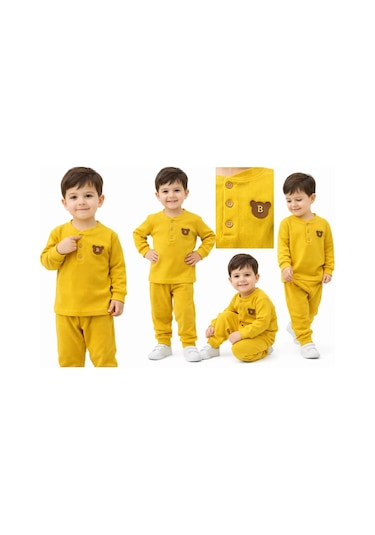 Peruflic 2-5 Yaş Armalı Fitilli Penye Çocuk Takımı Turuncu