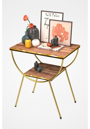 Yan Sehpa Komodin Metal Ayak Çift Gold Ceviz 1977 Ceviz