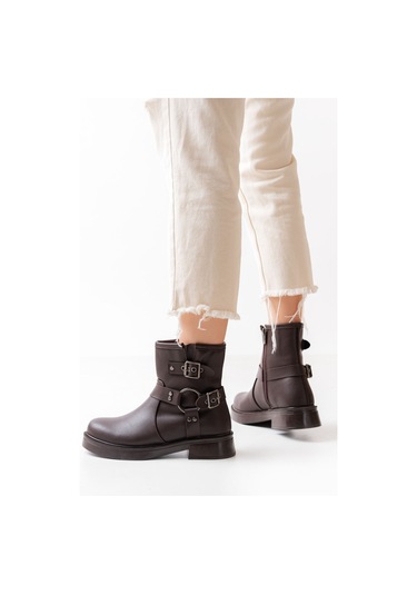 02-2013 Kahverengi Toka Aksesuarlı Fermuarlı Günlük Kadın Bot Kahve
