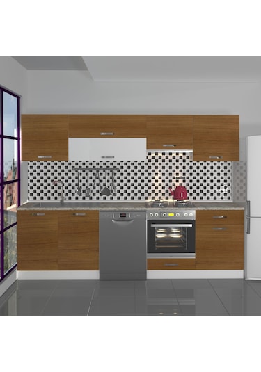 Decoraktiv Elite 280y Ank Mdf Hazır Mutfak Dolabı - Tezgah Dahil - Naturel Ceviz