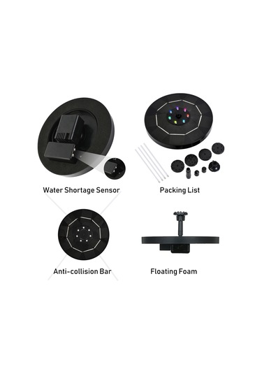 3.5 W Led Renkli Gradyan Işık Güneş Çeşmesi Pompası Siyah