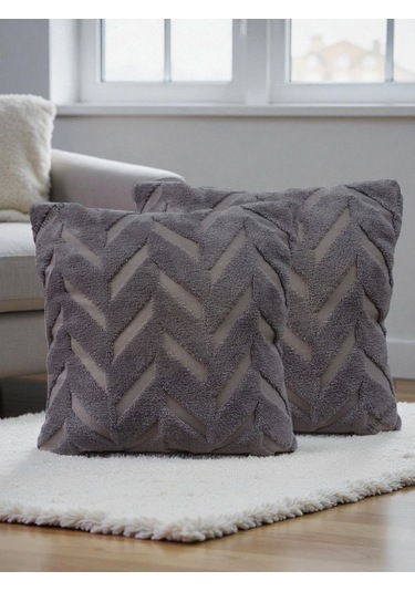 İskandinav Stil Peluş Yumuşak Dokulu Dekoratif Kırlent Kılıfı 2 Li Set 43x43 Cm Antrasit Balıksırtı