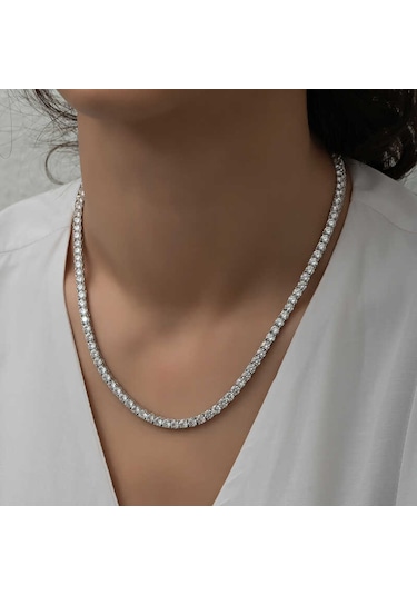 Artsmagazinmücevher Gümüş 6 Mm Beyaz Taşlı Su Yolu Kadın Kolye