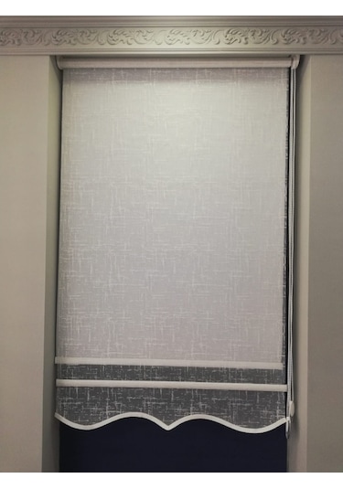 Perde Keten Desen Tül&Stor Çift Mekanizma Perde Etekli