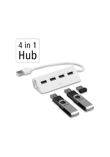 Usb Hub, 4 Ports, Usb 2.0, 480 Mbit/s, Beyaz