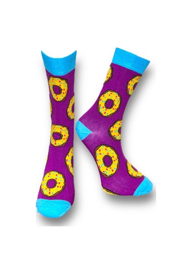 4'lü Unısex Yemek Temalı Donut Tasarımlı Esnek Nem Alabilen Pamuklu Spor Soket Çoraplar Çok Renkli