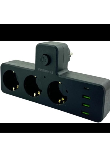 Wınboss Akım Korumalı 3 X Usb 1 X Type-c Girişli 3'lü Priz Uzatma Kablosu Kablosuz