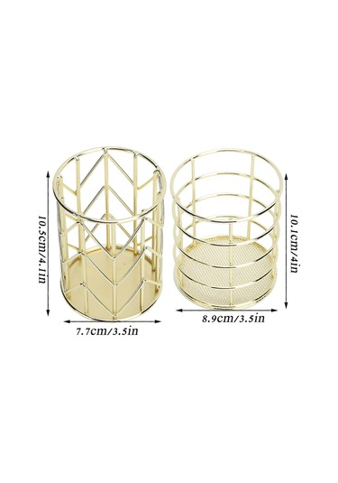 Ganzhoushop Adet Metal Tel Makyaj Fırçası Kalem Bardak Tutucu Ofis Kırtasiye Boş Izgara Masaüstü Depolama