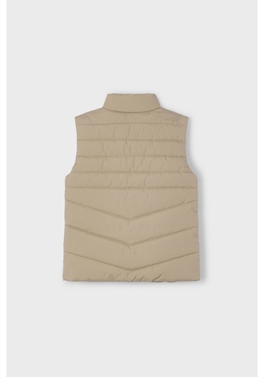 Erkek Çocuk Dik Yaka Kapitoneli Şişme Yelek - Bej Kahverengi