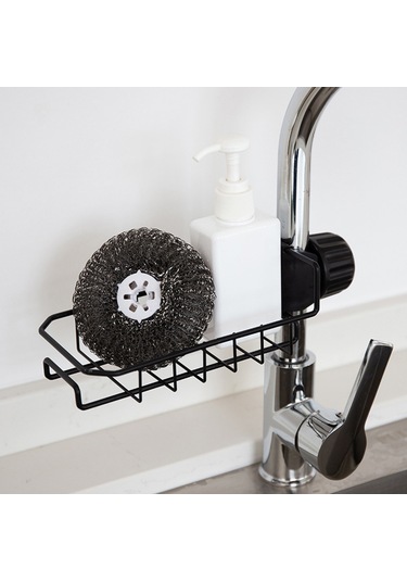 Ruicoo Mutfak/banyo Karbon Çelik Lavabo Organizerı - 360 Döner, Deliksiz Kurulum, Su Tüpü Uyumlu, Boşluk Tasarımıyla Su Çıkarma Ve Uzay Tasarrufu Siyah