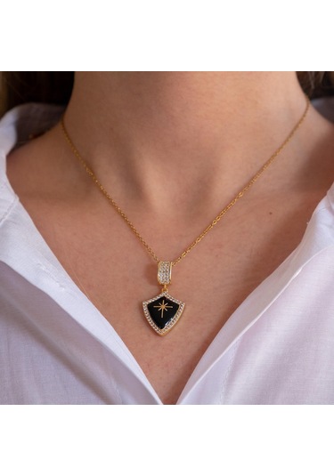 Çelik Kolye, Kuzey Yıldızı Kolye, Altın Kaplama Kadın Kolyek-125 Altın