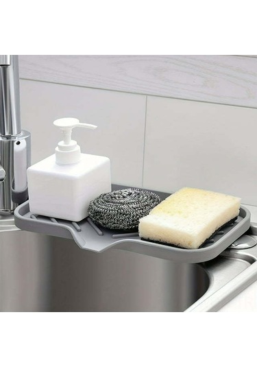 Neevoyu Silikon Lavabo Organizer, Sabun Ve Sponge Tutucu, Su Akıtma Tablası İle Evde Mutfak Depolama Aracı Gri