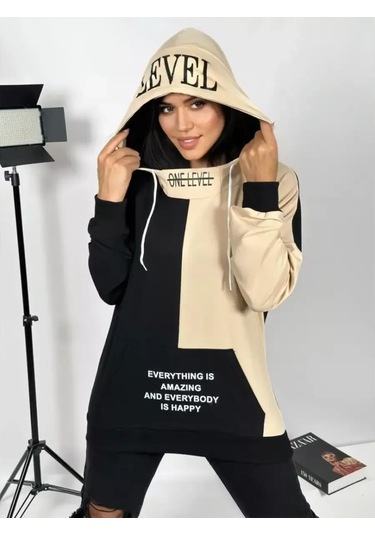 N'at Nam Family Renkli Kapüşonlu Sweatshirt 255532740 Bej