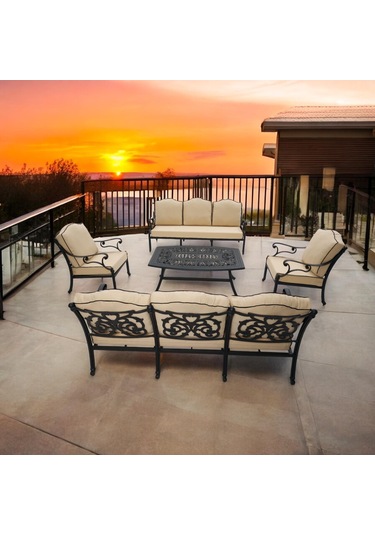 Aden 3+3+1+1 Alüminyum Döküm Bahçe Oturma Takımı Rehome Siyah